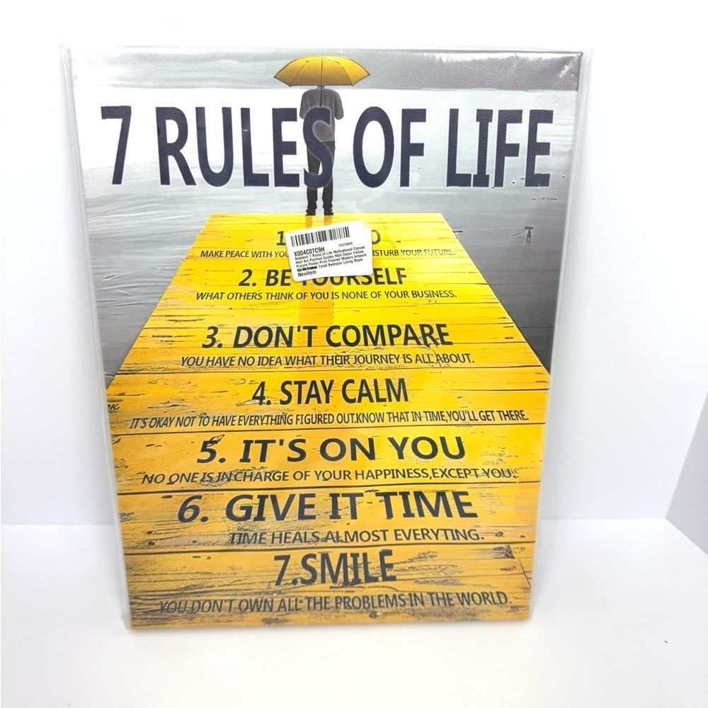 7 Rules of Life Wall Art Motivational Inspirational Canvas Wall Decor 11.5 x 15
